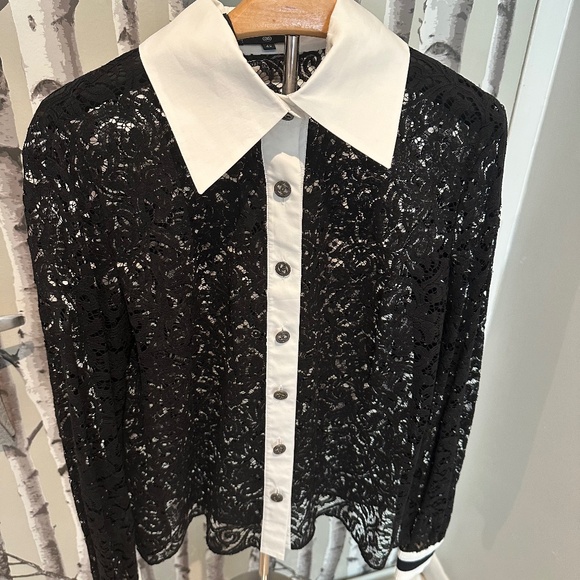 CHANEL BLACK LACE BUTTON UP SHIRT - Picture 1 of 6